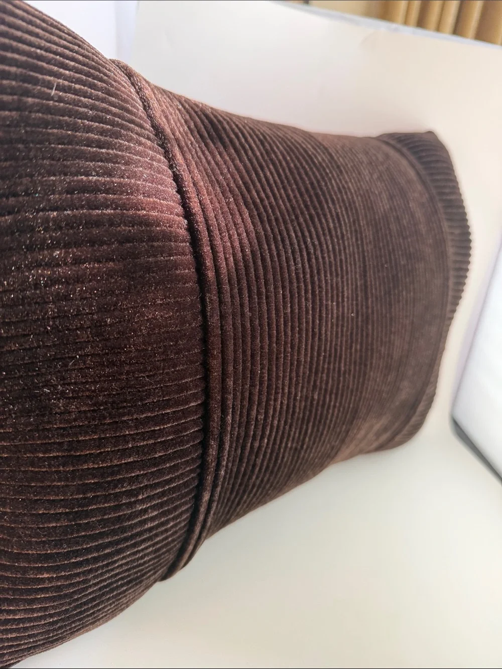 Ribbed Velvet Lumbar Pillow with down insert in Chocolate Brown